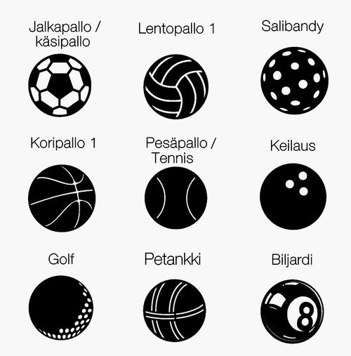 Puinen pallopokaali omalla tekstillä, eri lajeja