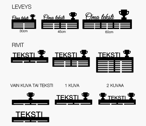 Mitalinaulakko omalla tekstillä, eri lajeja