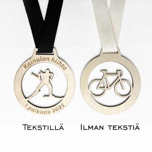 Puinen mitali omalla tekstillä, 80 lajia, eri kokoja